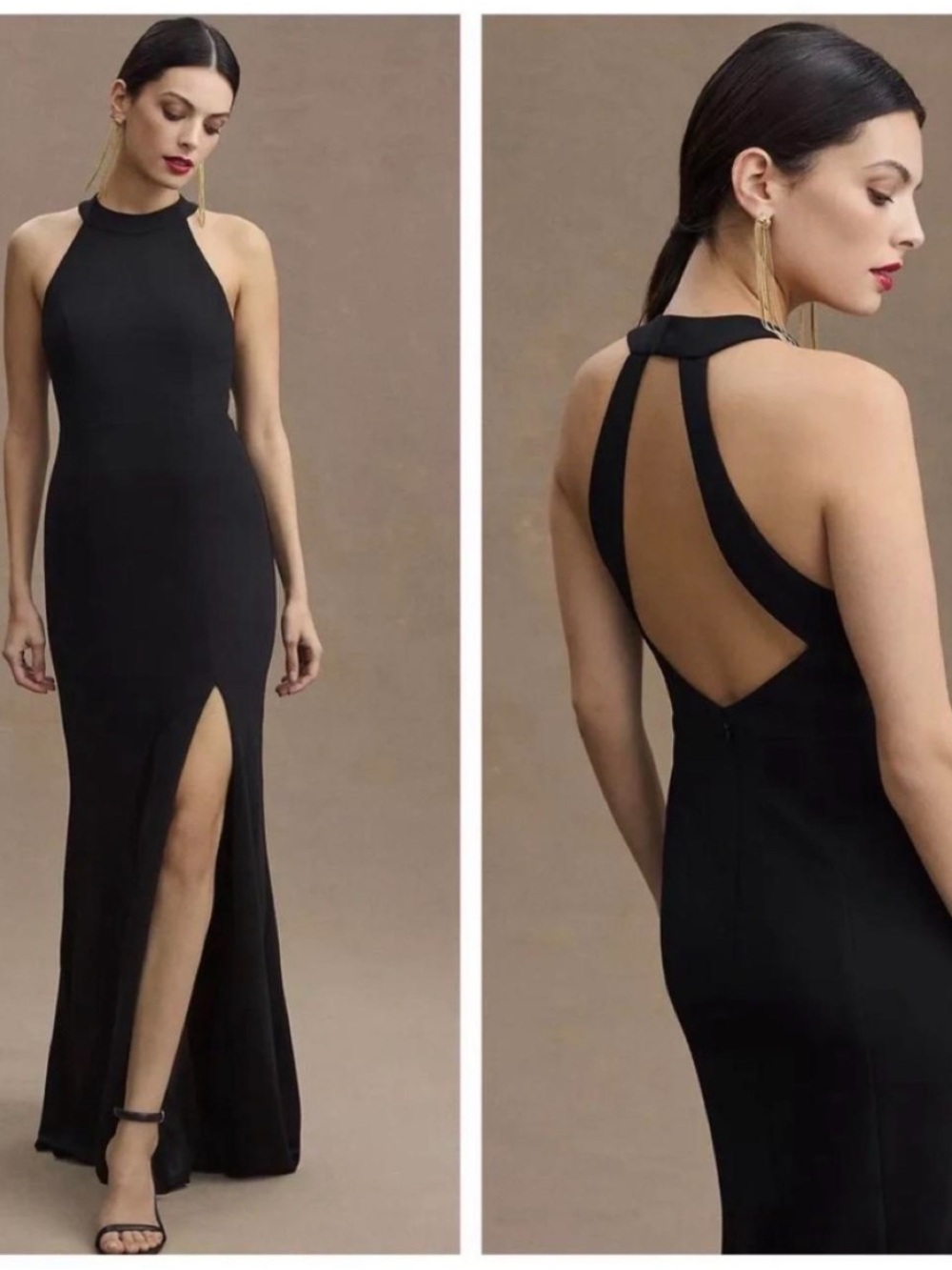 BHLDN Black Halter Maxi Dress with Back Cutout and Thigh Slit